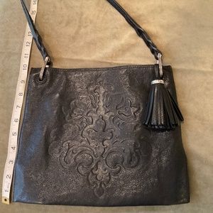 Brighton embossed leather black bag w/ tassel